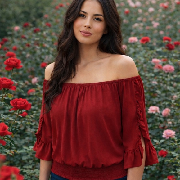 living doll Tops - Chic Living Doll Off-Shoulder Top - Size Small - 100% Rayon